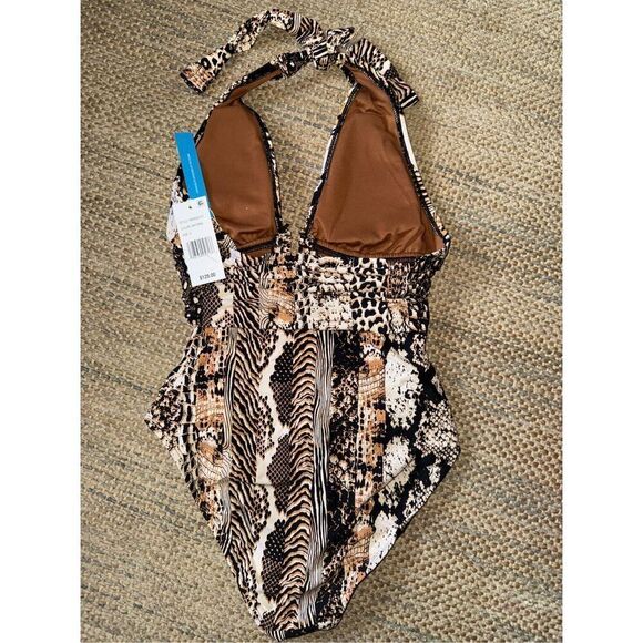 Bleu Rod Beattie Women's Walk on the Wild Side Plunge One Piece Swimsuit in Natu - Picture 3 of 4